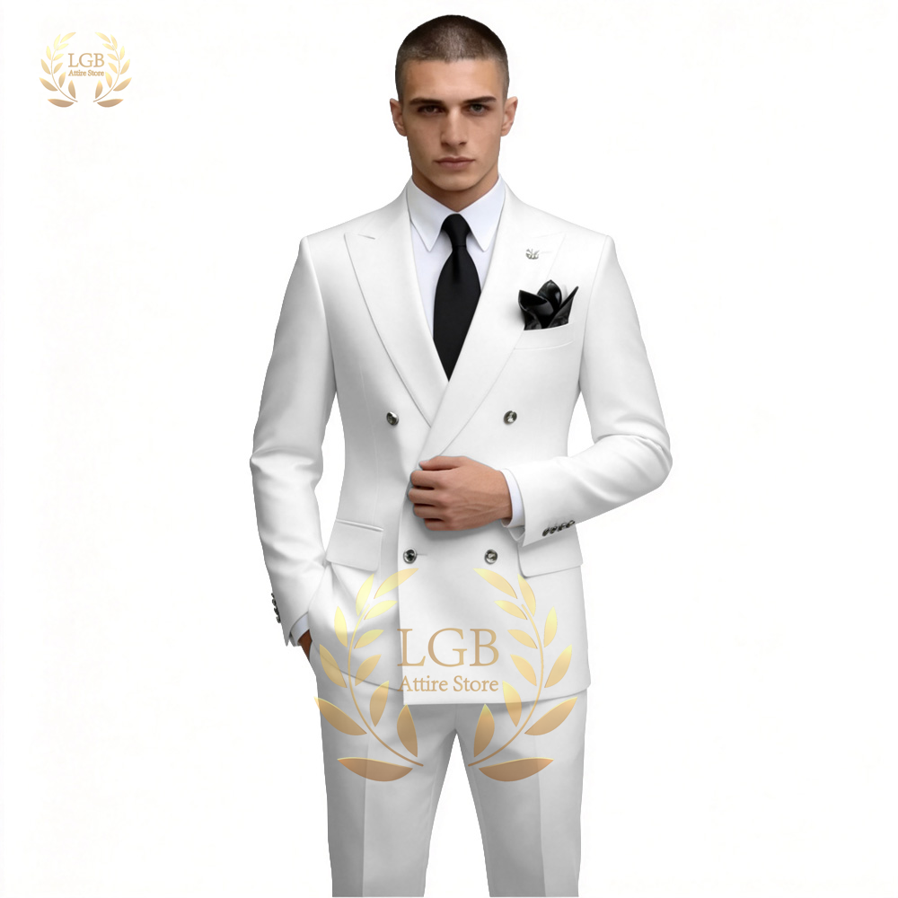 Men'S Formal Dinner Wear - Costume Homme Blanc Croisé 2 Pièces
